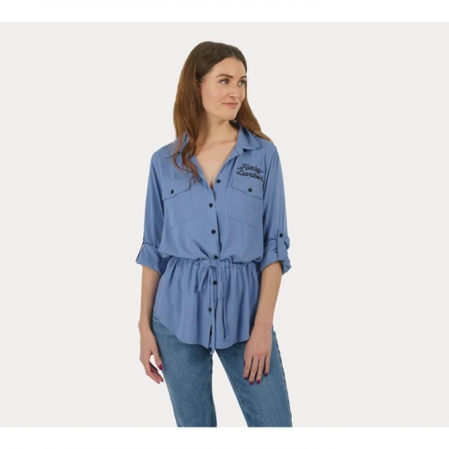 여성 레볼루션 드로스트링 웨이스트 긴팔셔츠 BLUE